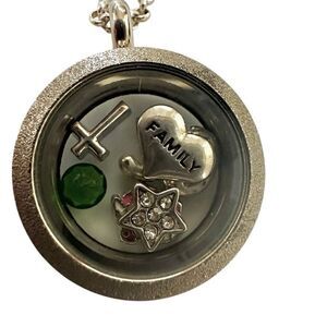 Floating Charm silver tone Locket necklace